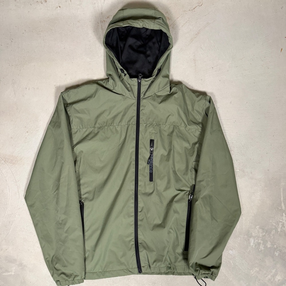 New Balance Mens Windbreaker Jacket Olive Green Full Zip Hooded Mesh Lined Small